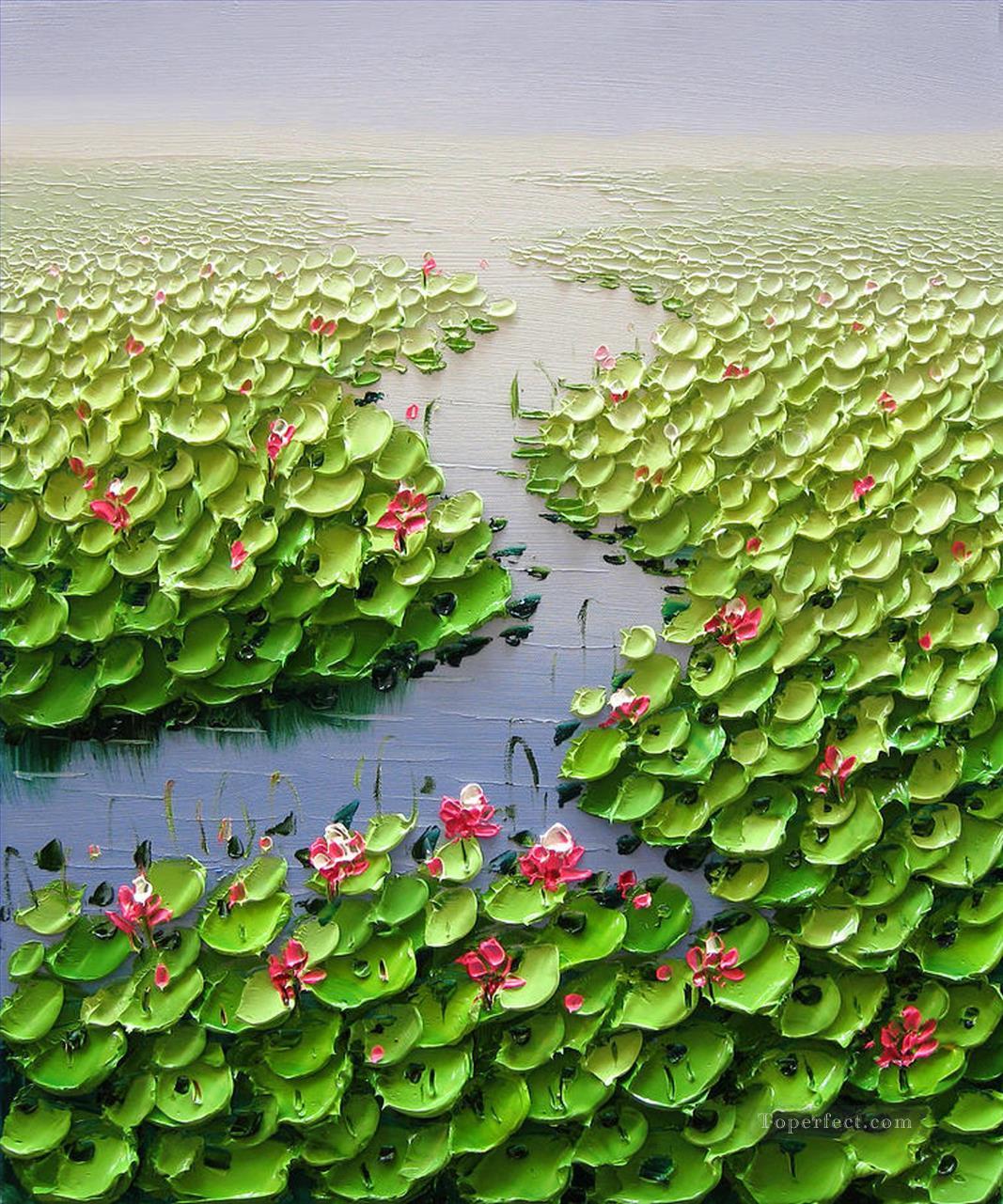 Textura 3D del estanque de lotos Pintura al óleo
